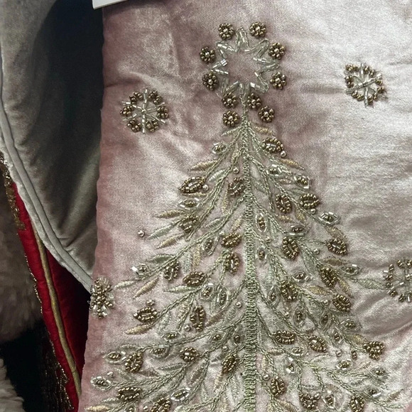 Christian Siriano Blush Velvet Holiday Stocking with Beaded Tree Design - Picture 5 of 6